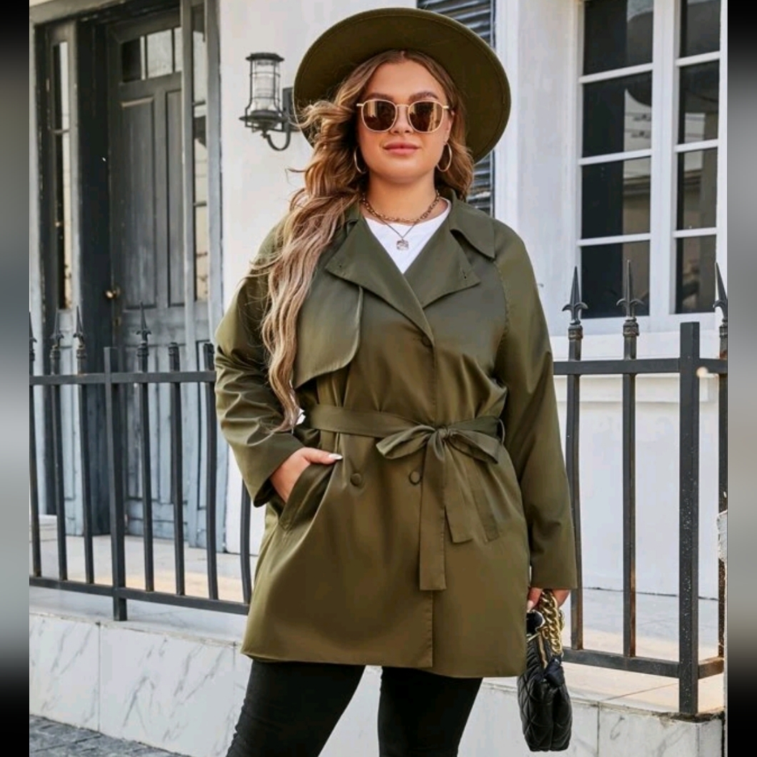 Green Women's Short Trench Coat By Shein